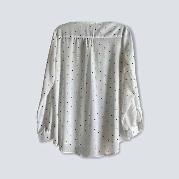 Sheer White button down blouse with polka dots L - Picture 7 of 8